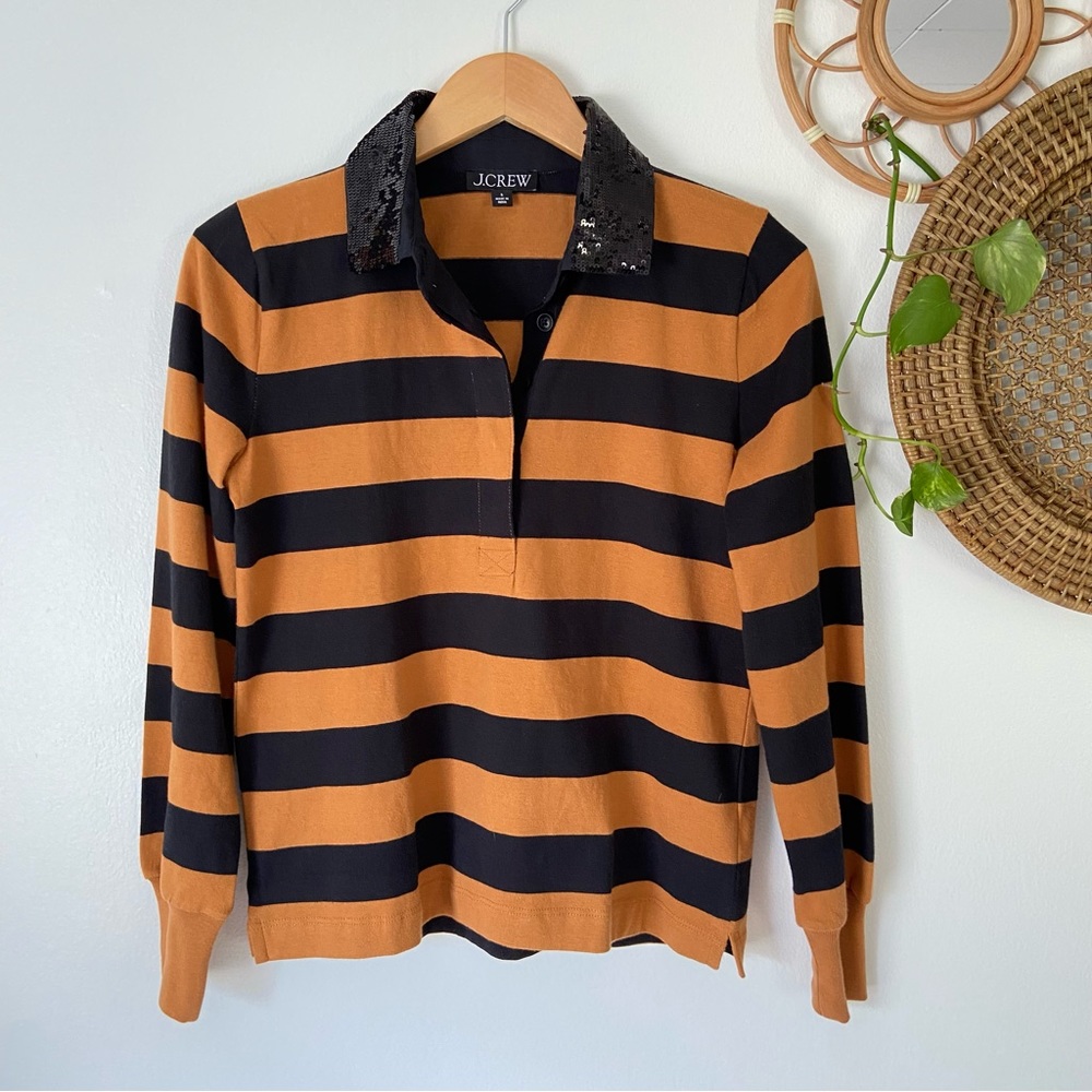 J. Crew Black and Tan Striped Rugby Top - Picture 4 of 11